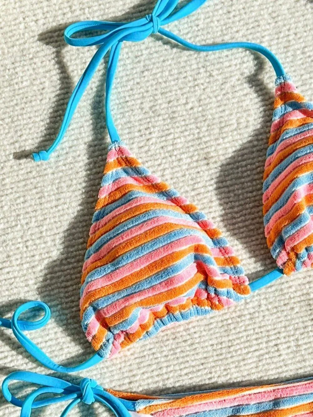 Multicolor Cute Women's Contrast Color Halter Tie bikini Set